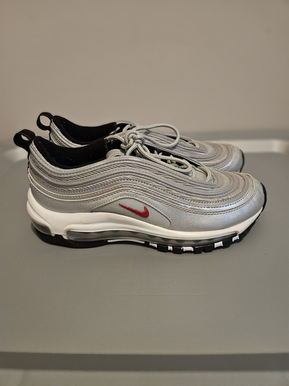 Nike Kids Air Max 97 Silver with Red Swoosh